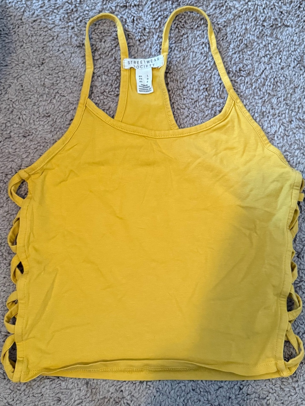 Streetwear Society Mustard Yellow Lace-Up Racerback Cropped Tank Top